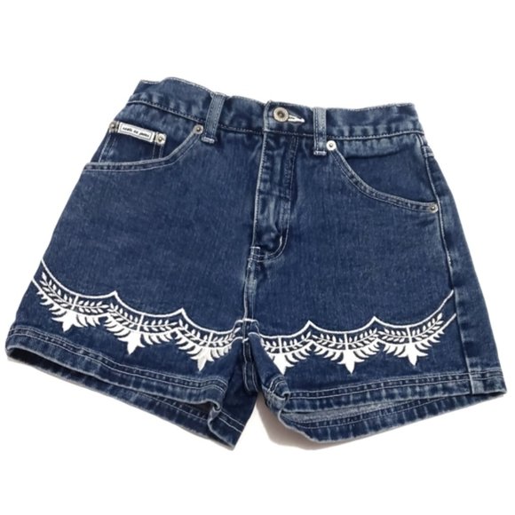 vintage jean shorts embroidered medium dark wash - Picture 1 of 7
